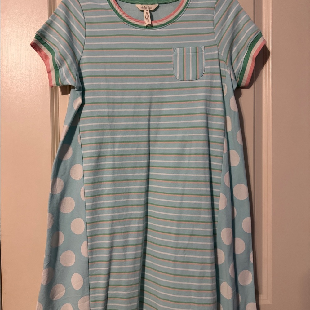 Matilda Jane Blue Green A-Line Dress with Cuffed Sleeves
